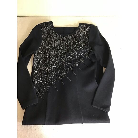 Kasper ASL x Nina Charles Knit long/SL Maxi Dress Sz. Sm Black Bejeweled Bodice - Picture 4 of 10